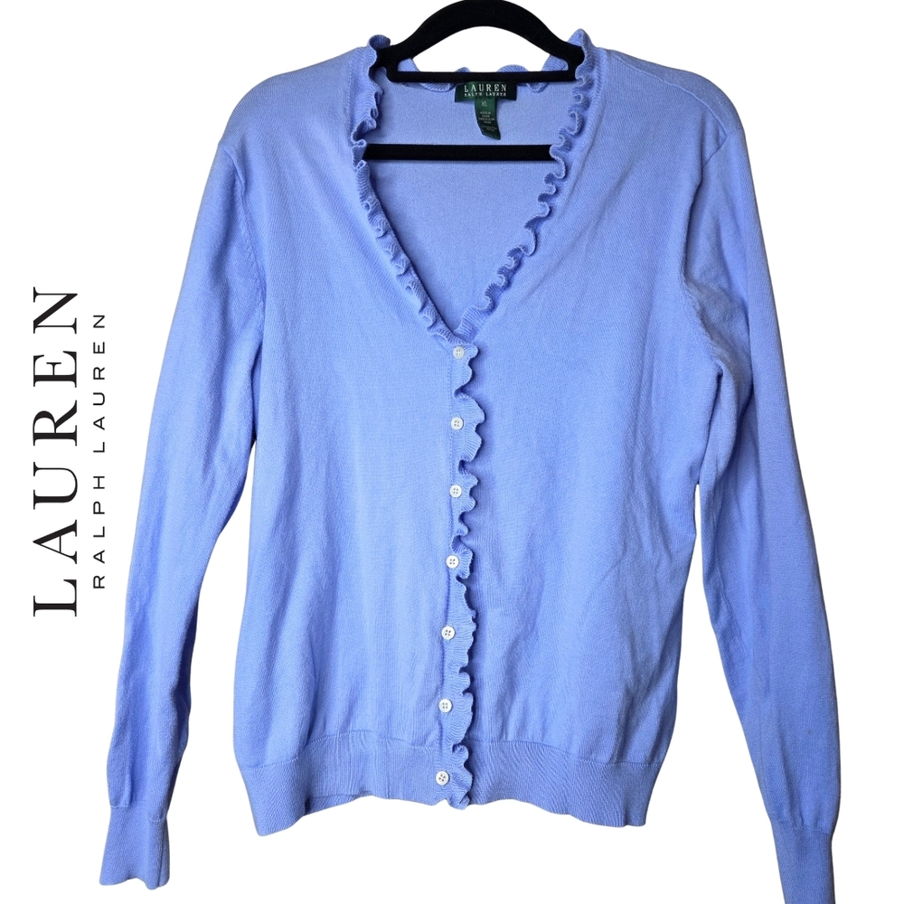 Lauren Ralph Lauren 100% Cotton Women's Blue Cardigan Sweater